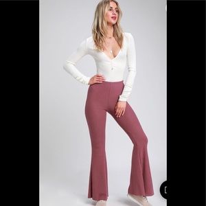 Lulus Abode Mauve Purple Ribbed Knit Flare Pants